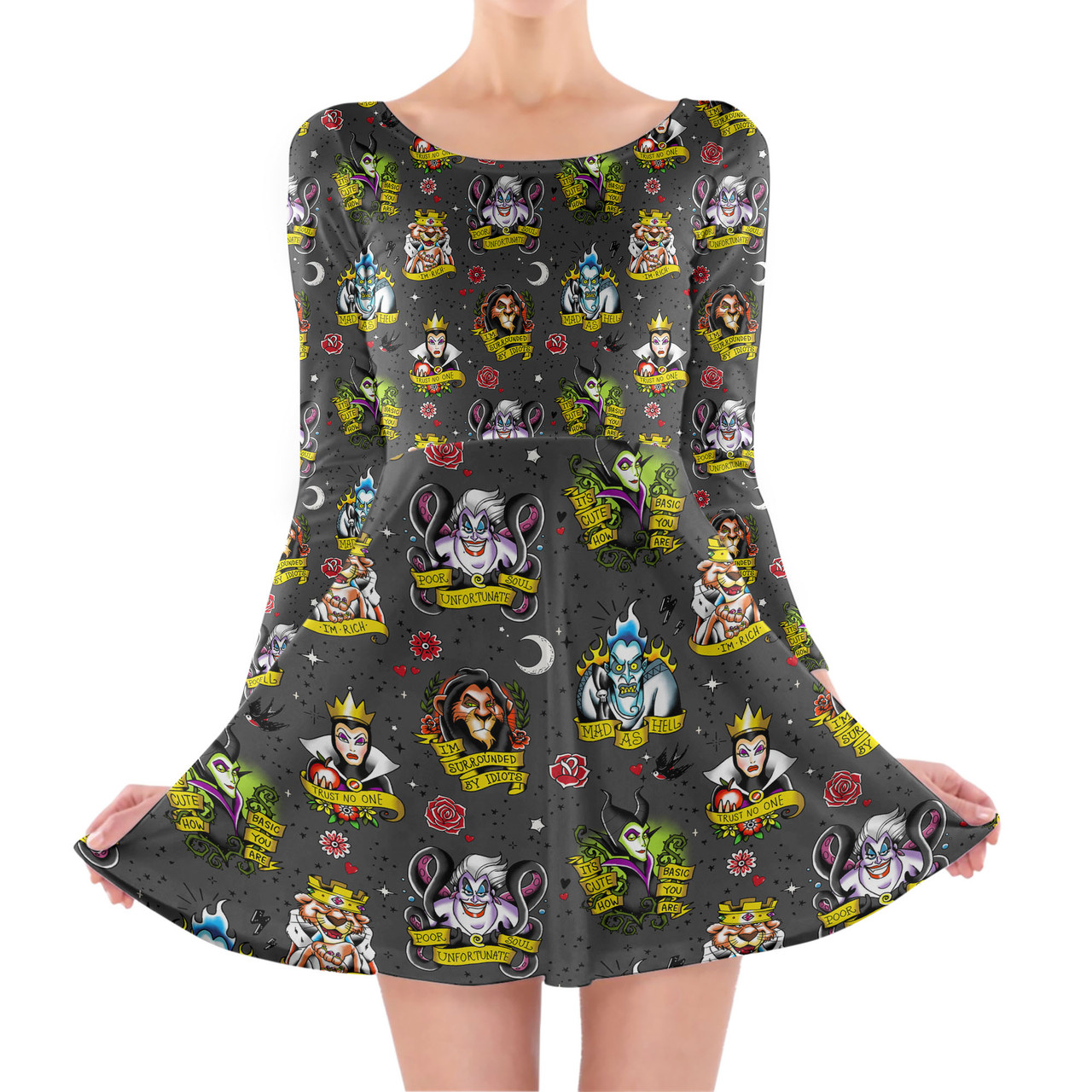 Longsleeve Skater Dress - Rules Rainbow Villain Tattoos 