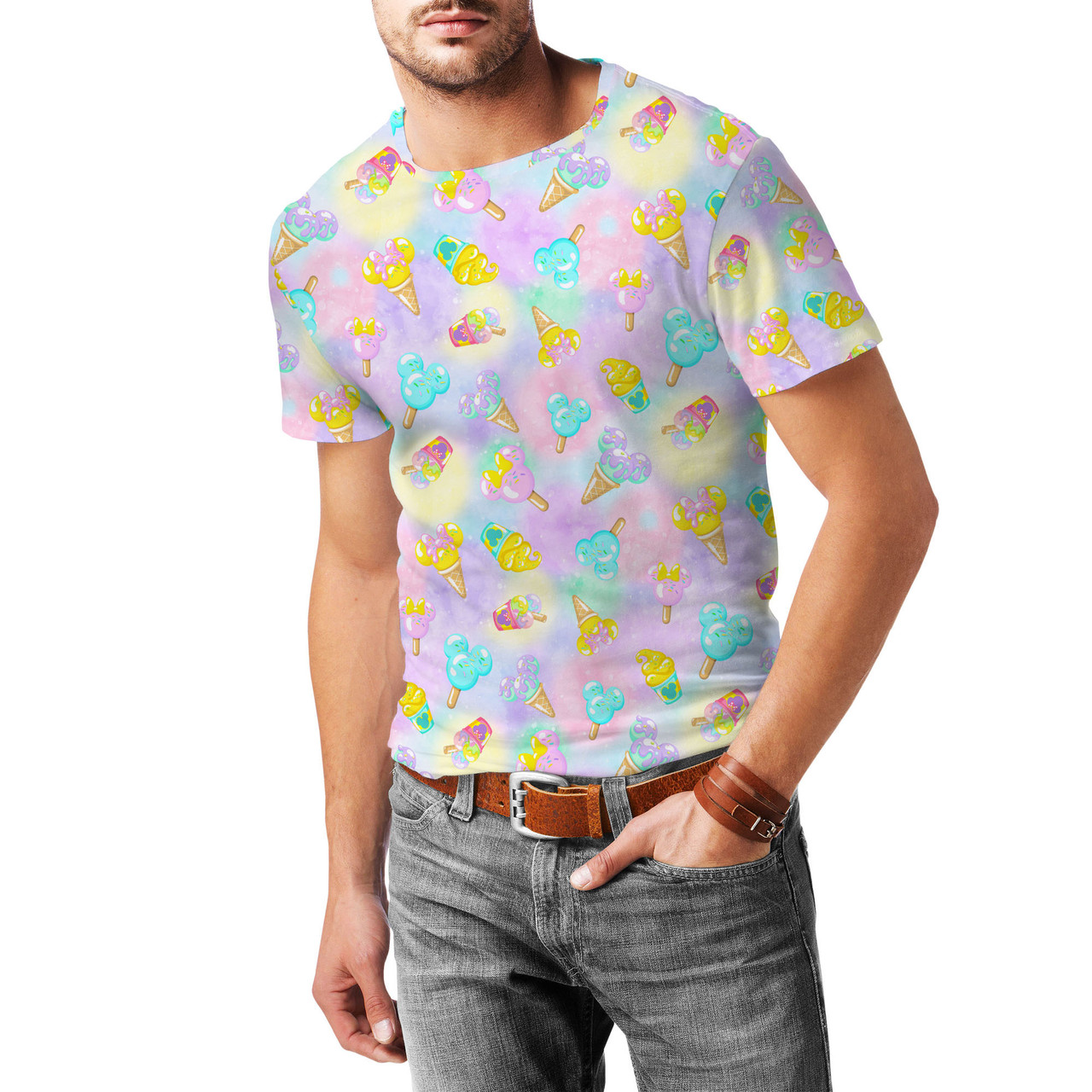 Men's Cotton Blend T-Shirt - Pastel Ice Cream Dreams - Rainbow Rules