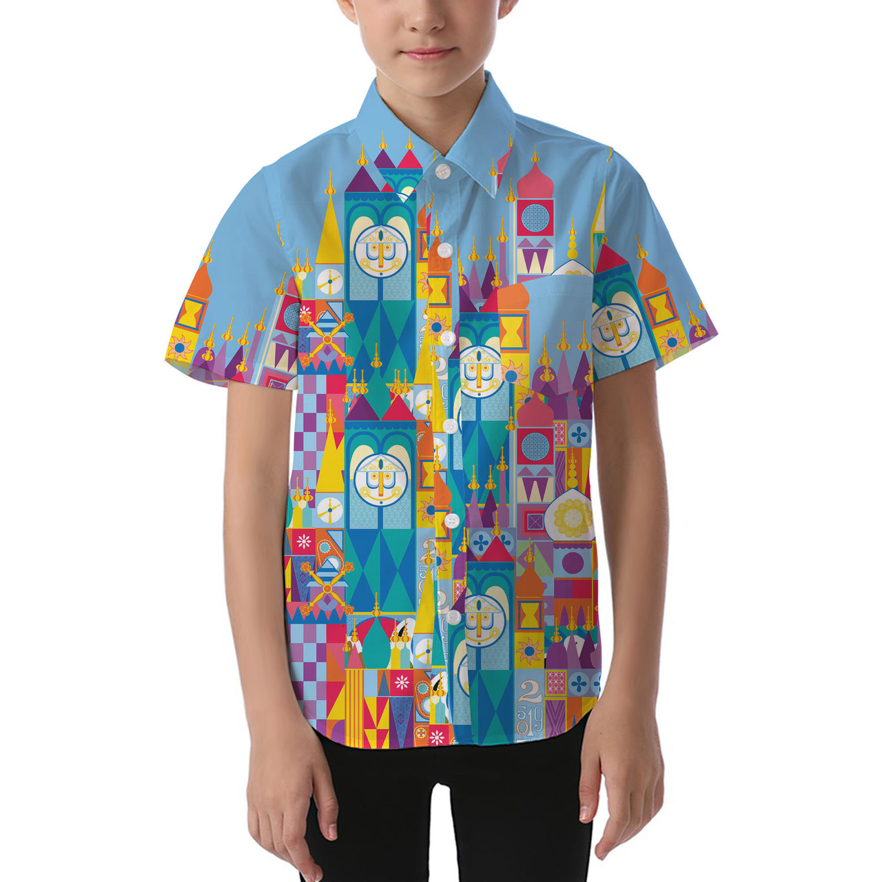 Kids' Button Down Short Sleeve Shirt - Its A Small World Disney