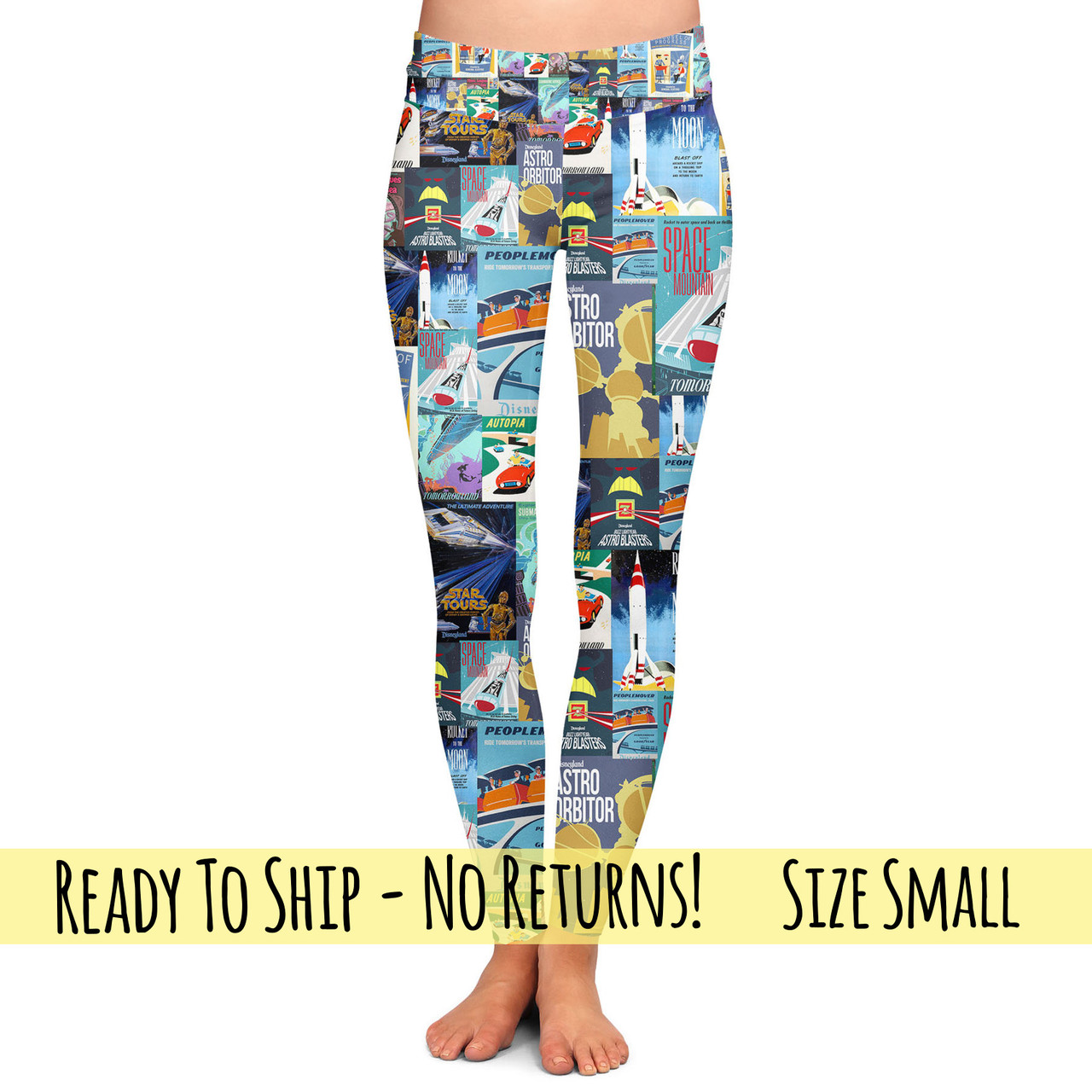 Yoga Waist Full Length Leggings - Adult S / Girl's 10-12 - Tomorrowland  Disney Parks Posters - READY TO SHIP