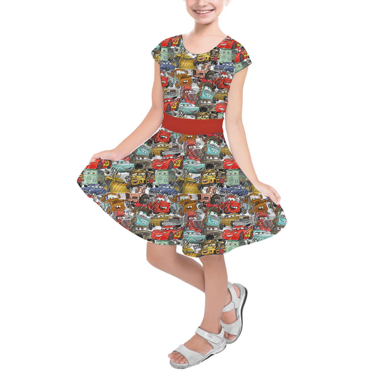 Trouwens werkloosheid Komkommer Girls Short Sleeve Skater Dress - Pixar Cars Sketched - Rainbow Rules