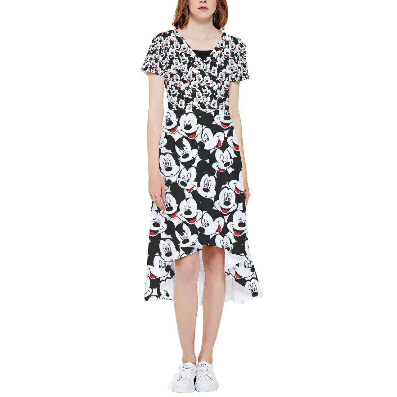 High Low Midi Dress - Many Faces of Mickey Mouse - Rainbow Rules