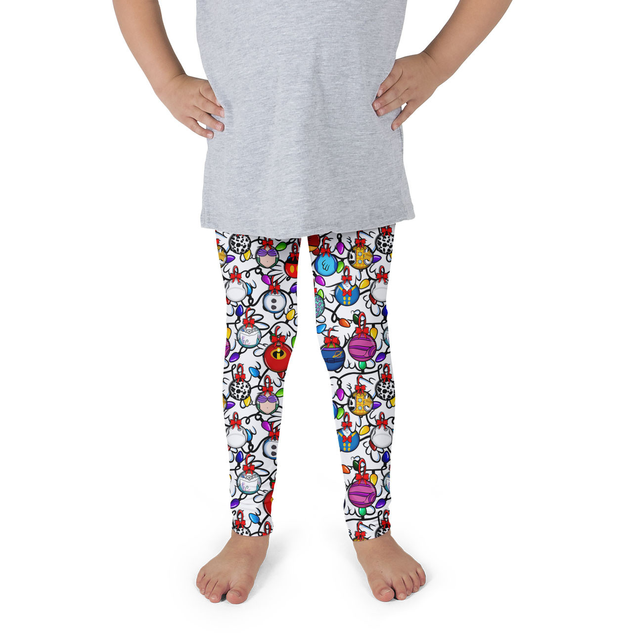 Yoga Leggings - Disney Christmas Baubles on White - Rainbow Rules