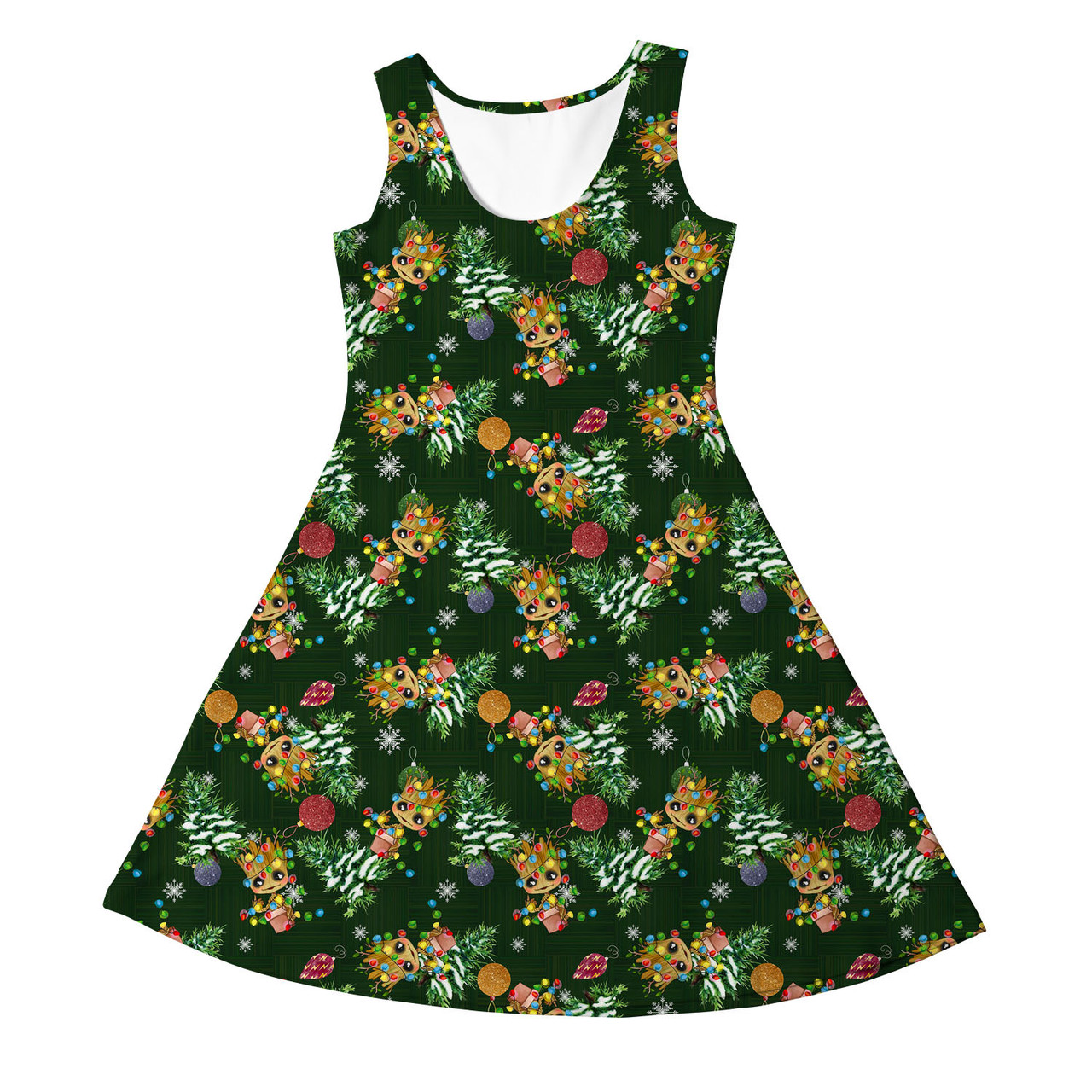 Girls Sleeveless Dress - A Baby Groot Christmas - Rainbow Rules