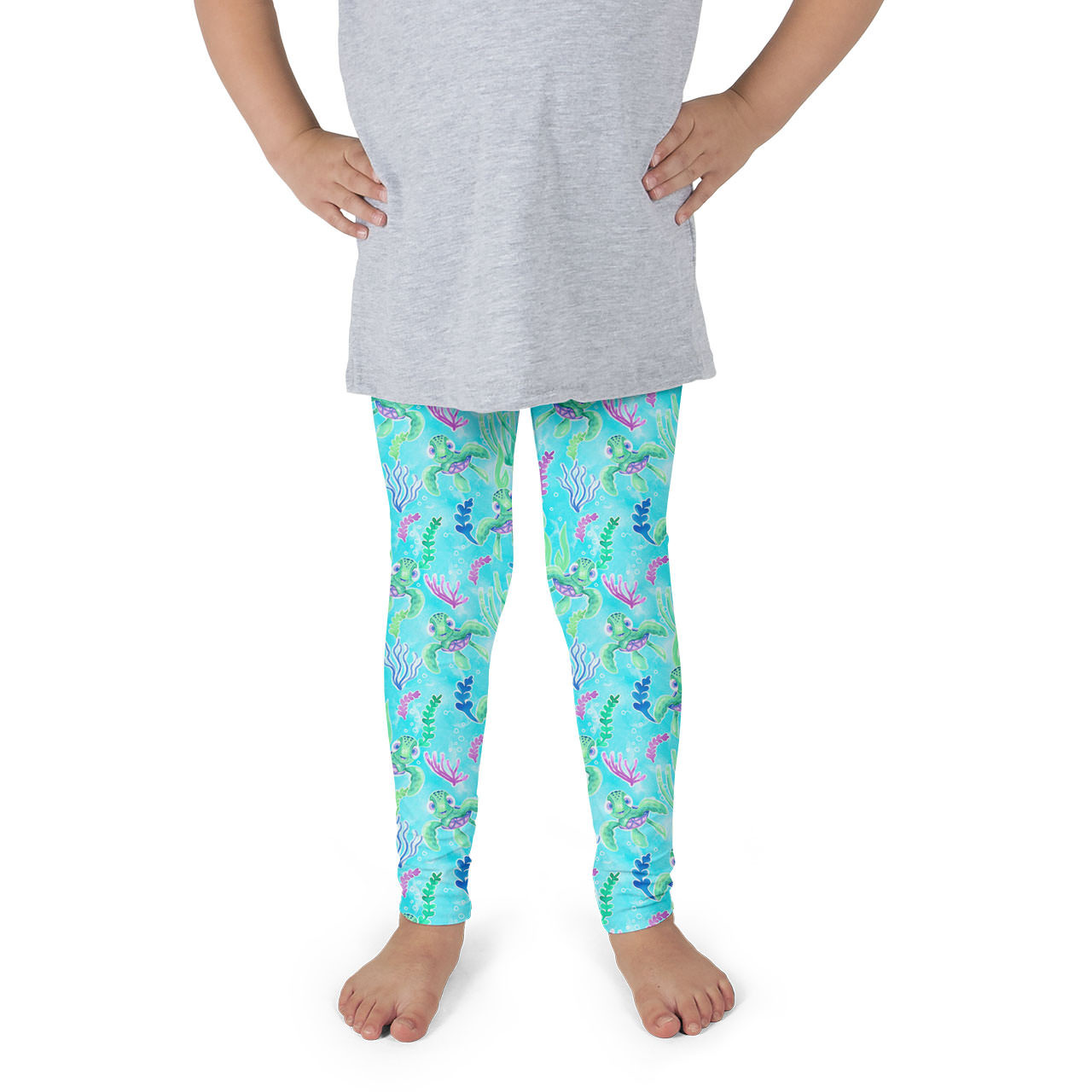 Sport Leggings - Neon Floral Baby Turtle Squirt - Rainbow Rules