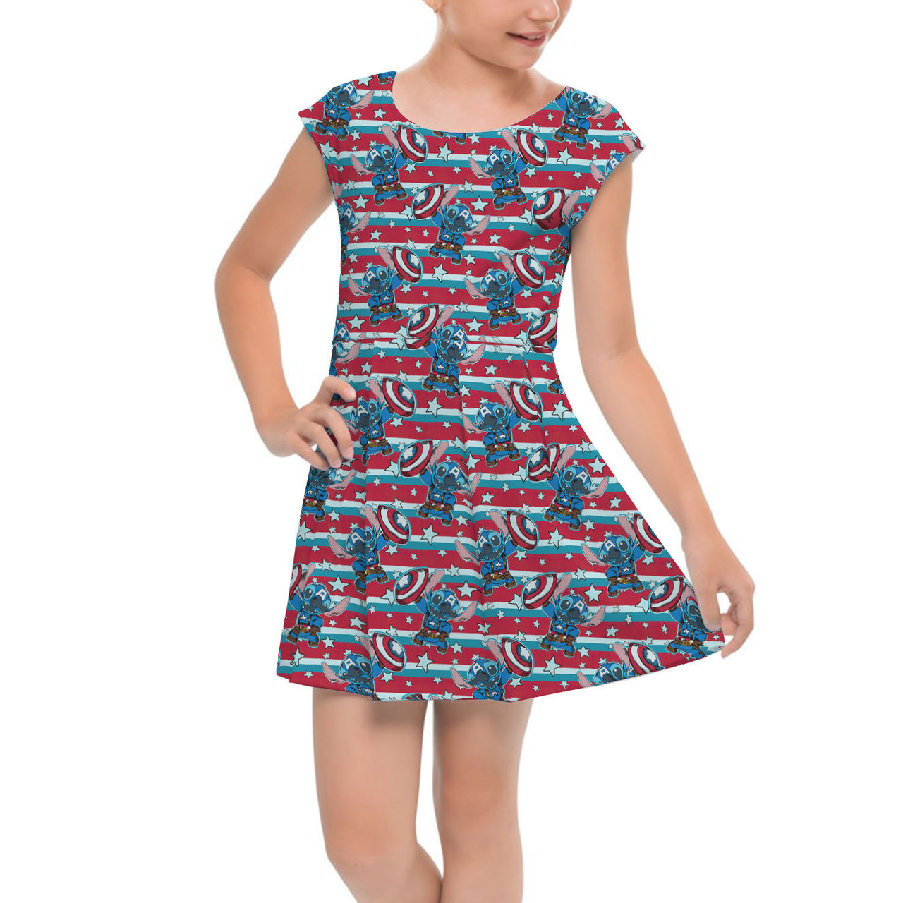 Girls Cap Sleeve Pleated Dress - Superhero Stitch - Captain