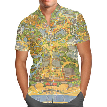 Men's Button Down Short Sleeve Shirt - Disneyland Vintage Map