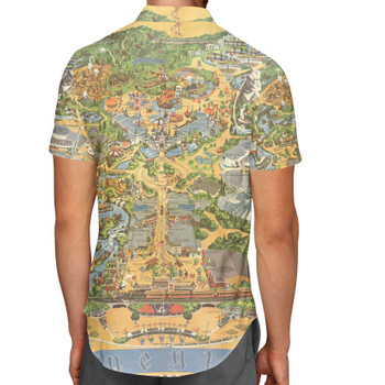 Men's Button Down Short Sleeve Shirt - Disneyland Vintage Map