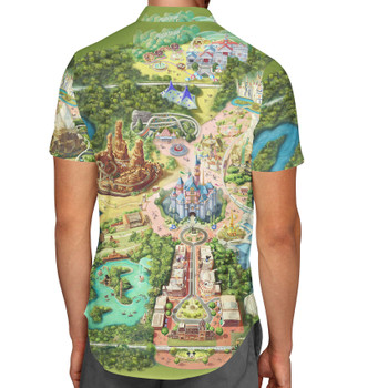 Men's Button Down Short Sleeve Shirt - Disneyland Colorful Map