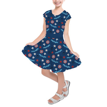 Girls Short Sleeve Skater Dress - American Superhero