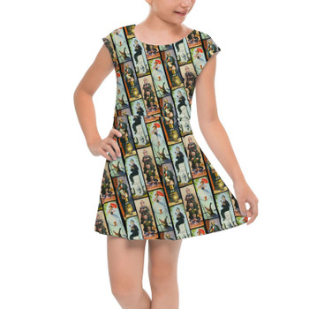 Girls Cap Sleeve Pleated Dress - Haunted Mansion Stretch Paintings