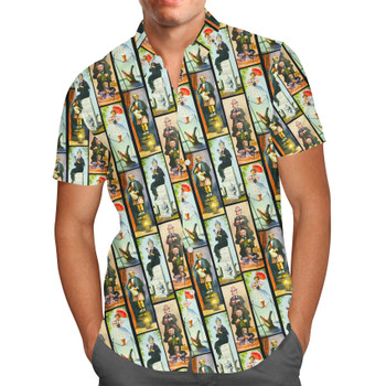 Men's Button Down Short Sleeve Shirt - Haunted Mansion Stretch Paintings