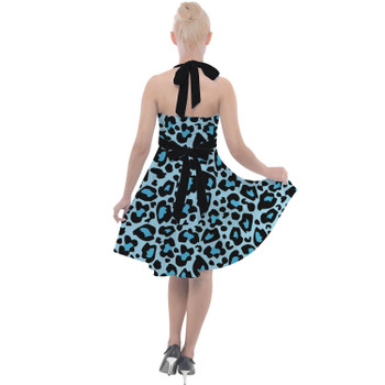 Halter Vintage Style Dress - Ken's Bright Blue Leopard Print