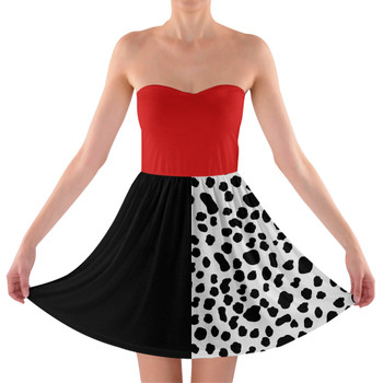 Sweetheart Strapless Skater Dress - Cruella de Vil Villains Inspired