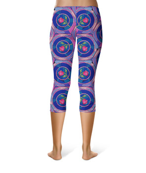 Sport Capri Leggings - Stained Glass Rose Belle Princess Inspired