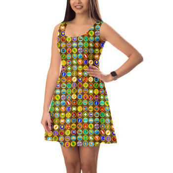 Sleeveless Flared Dress - Wilderness Explorer Badges Up Inspired