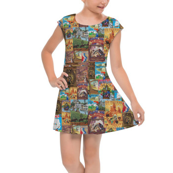 Girls Cap Sleeve Pleated Dress - Frontierland Vintage Attraction Posters