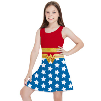 Girls Sleeveless Dress - Wonder Woman Super Hero Inspired