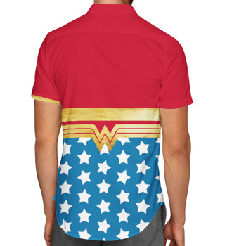 Men's Button Down Short Sleeve Shirt - Wonder Woman Super Hero Inspired