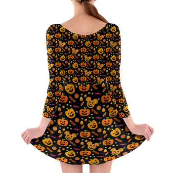 Longsleeve Skater Dress - Halloween Mickey Pumpkins