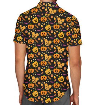 Men's Button Down Short Sleeve Shirt - Halloween Mickey Pumpkins