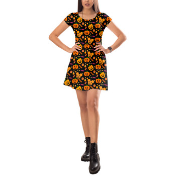 Short Sleeve Dress - Halloween Mickey Pumpkins