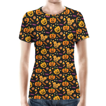Women's Cotton Blend T-Shirt - Halloween Mickey Pumpkins