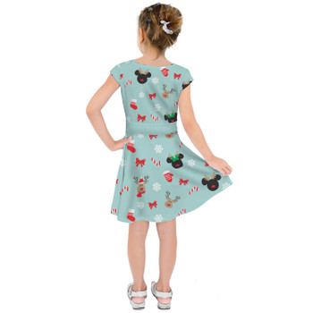 Girls Short Sleeve Skater Dress - Christmas Mickey & Minnie Reindeers