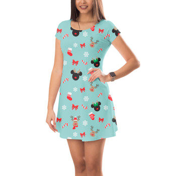 Short Sleeve Dress - Christmas Mickey & Minnie Reindeers