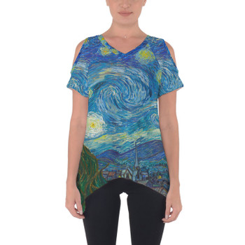 Cold Shoulder Tunic Top - Van Gogh Starry Night