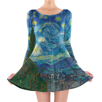 Longsleeve Skater Dress - Van Gogh Starry Night