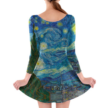 Longsleeve Skater Dress - Van Gogh Starry Night