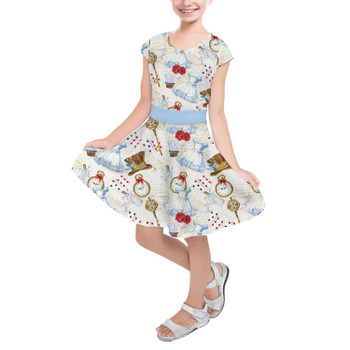 Girls Short Sleeve Skater Dress - Wonderland Icons