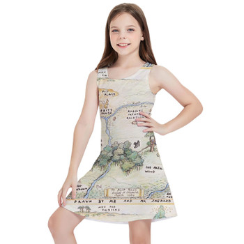 Girls Sleeveless Dress - Hundred Acre Wood Map Winnie The Pooh Inspired