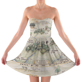 Sweetheart Strapless Skater Dress - Hundred Acre Wood Map Winnie The Pooh Inspired