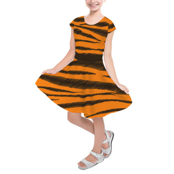 Girls Short Sleeve Skater Dress - Tigger Stripes Winnie The Pooh Inspired