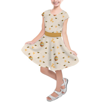 Girls Short Sleeve Skater Dress - Hunny Pots Winnie The Pooh Inspired