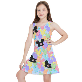 Girls Sleeveless Dress - Pastel Mickey Ears Balloons Disney Inspired
