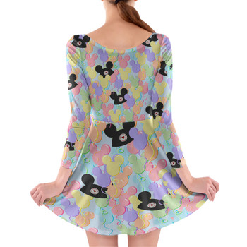 Longsleeve Skater Dress - Pastel Mickey Ears Balloons Disney Inspired