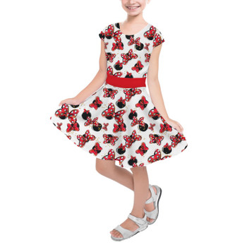 Girls Short Sleeve Skater Dress - Minnie Bows and Mouse Ears