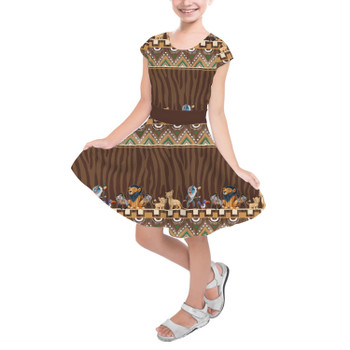 Girls Short Sleeve Skater Dress - Tribal Stripes Lion King Inspired