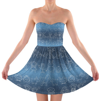 Sweetheart Strapless Skater Dress - Toy Story Line Drawings