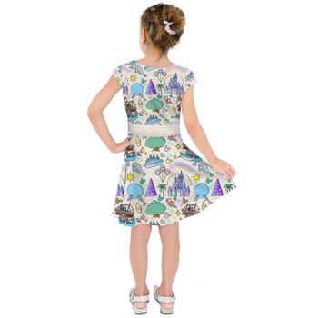 Girls Short Sleeve Skater Dress - Walt Disney World Park Icons Light