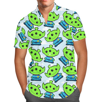 Men's Button Down Short Sleeve Shirt - Little Green Aliens Toy Story Inspired