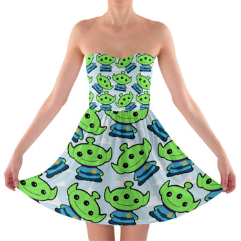 Sweetheart Strapless Skater Dress - Little Green Aliens Toy Story Inspired