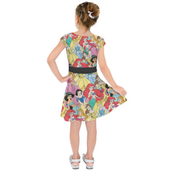 Girls Short Sleeve Skater Dress - Princess Sketches