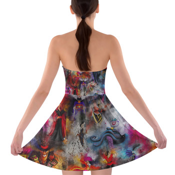 Sweetheart Strapless Skater Dress - Watercolor Villains