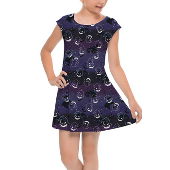 Girls Cap Sleeve Pleated Dress - Oogie Boogie Halloween Inspired