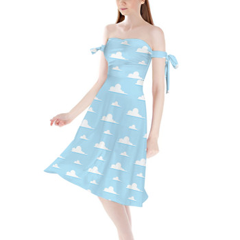 Strapless Bardot Midi Dress - Pixar Clouds