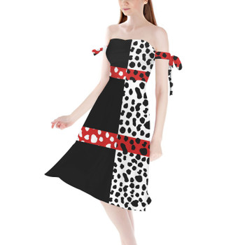 Strapless Bardot Midi Dress - Cruella de Vil Villains Inspired